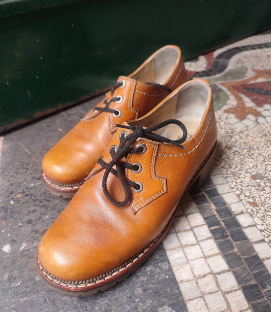 Vintage Höck Leather Shoe boots| Brown Preppy Winter Oxfords | Tanned Brogues Size 4.5 UK