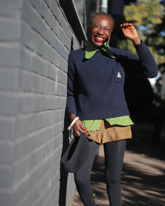 90s Navy Knit with teddy bear emblem | Vintage Minimalist winter sweater