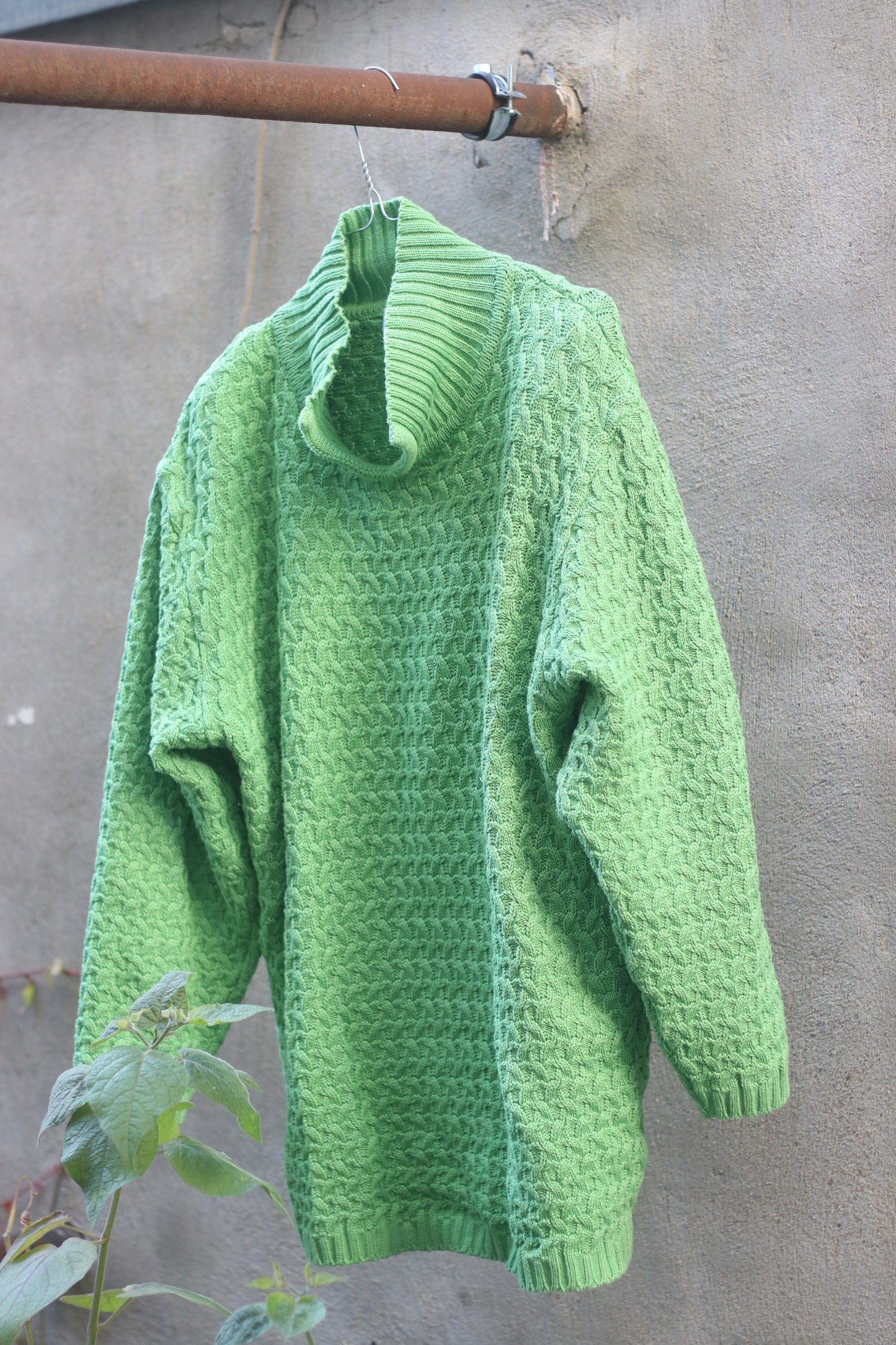 90s Bonita Sweater| Vintage Green Winter Turtleneck Knit| High Neck Minimalist Oversized Jumper.