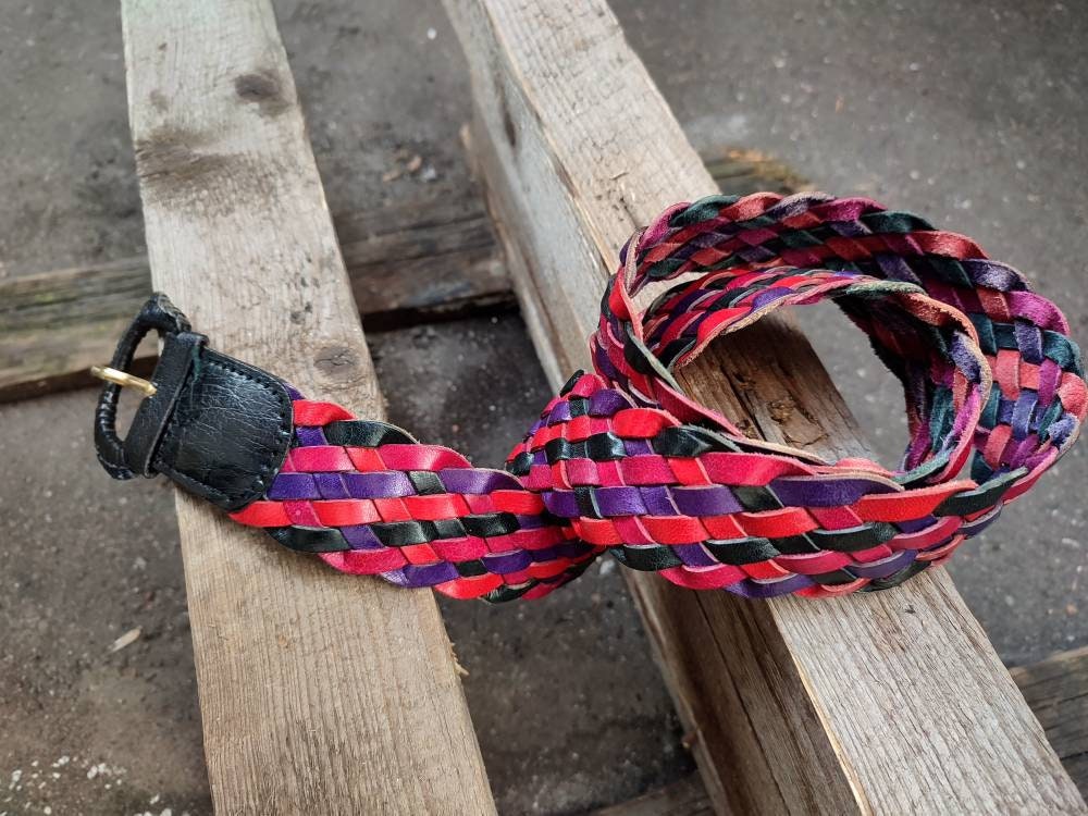 Vintage Woven Belt in black and Red| Bohemian inspired belt in leather