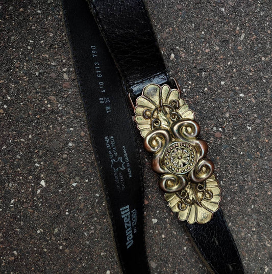 80s Vanzetti leather belt | Vintage leather belt with gold-colored buckle