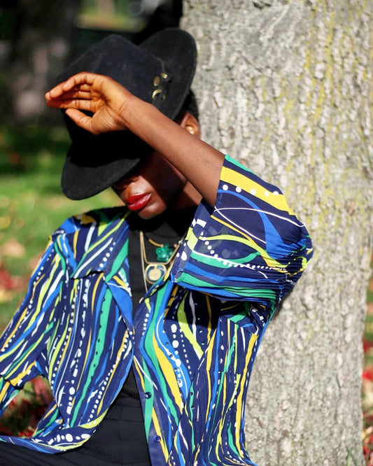 Vintage Maggie Barnes Swirly Print Blouse | Colorful Buttoned down Shirt with Abstract Print