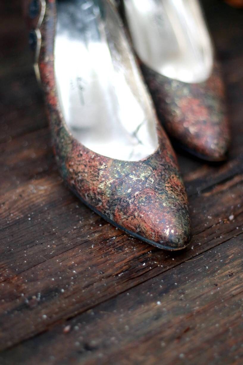 80s Embellished Brown Heels| Vintage Festive Pumps with Country Inspired Details