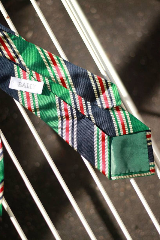 Vintage Bally Silk Tie | Striped tie in green, blue and red| Classic suit neck tie