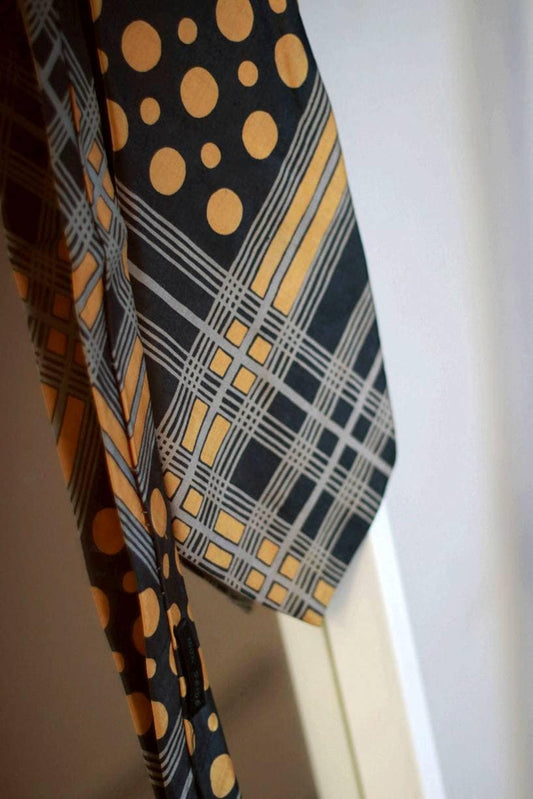 Vintage Polka dotted silk tie| 90s made in Italy whimsical yellow and black necktie