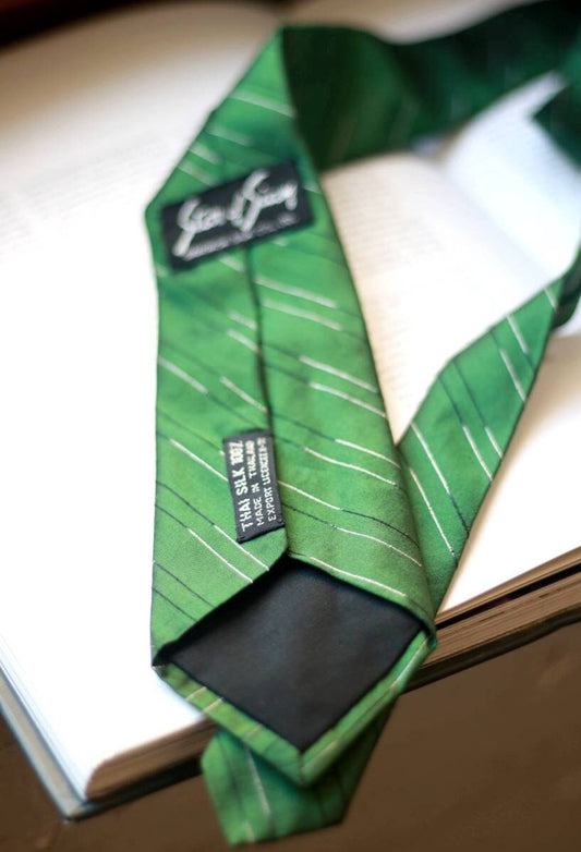 90s Vintage Silk tie in Green | Striped Green Necktie