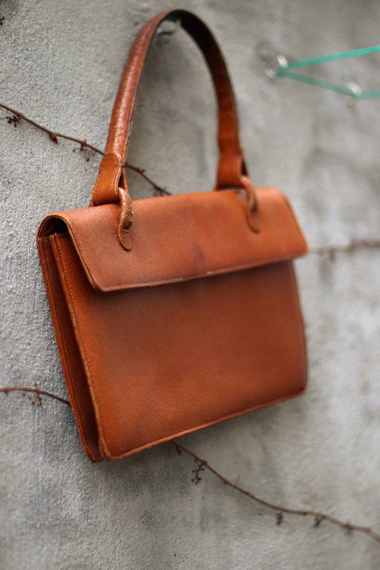 70s leather handbag in brown| Vintage classic brown top handle bag