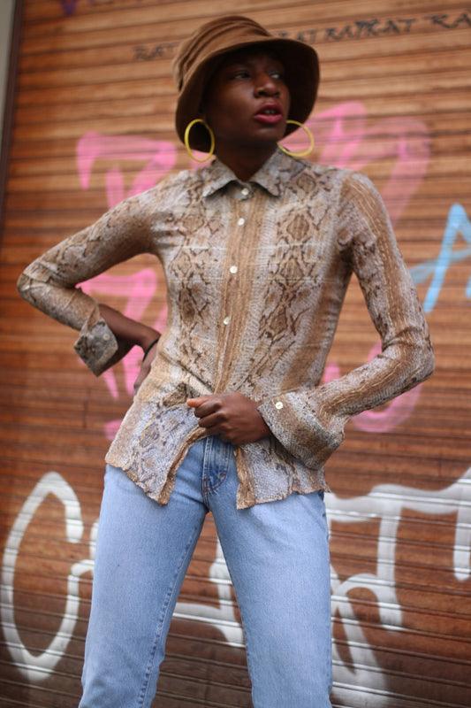 Vintage Sheer Silk animal print blouse| 90s long sleeved Leo print shirt