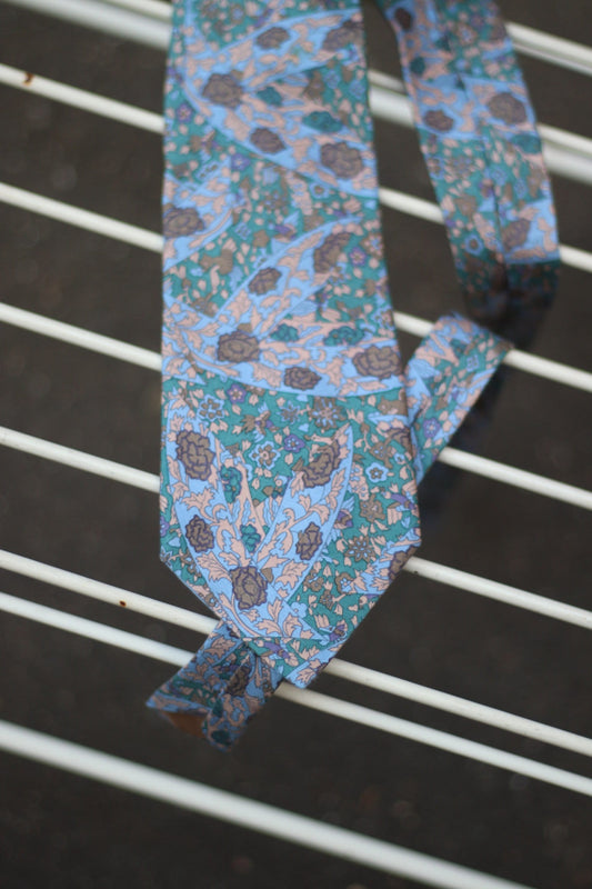 Vintage blue tie with floral print |Silk necktie for men| Suit tie for workwear