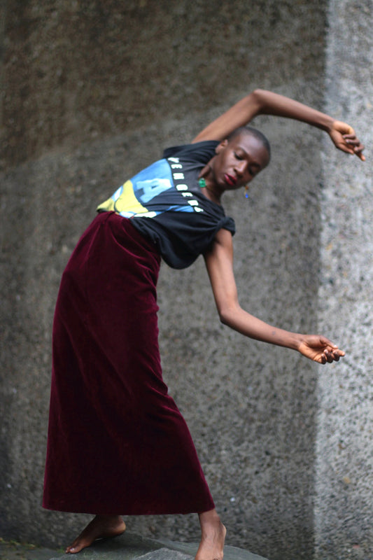 90s velvet optic red skirt| Vintage opulent maxi skirt| Minimalist evening skirt