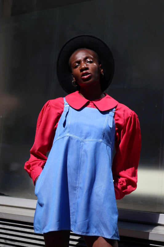 90s Red Blouse with Peter Pan Collar| Vintage long sleeved women's shirt | Minimalist Capsule Wardrobe shirt