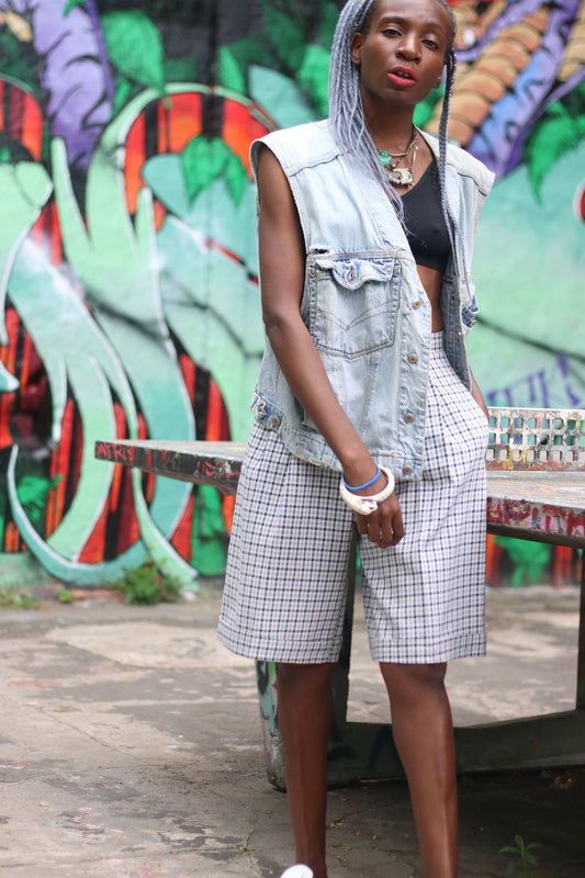 90s Mina B Paris Checkered Shorts| Cool Streetstyle