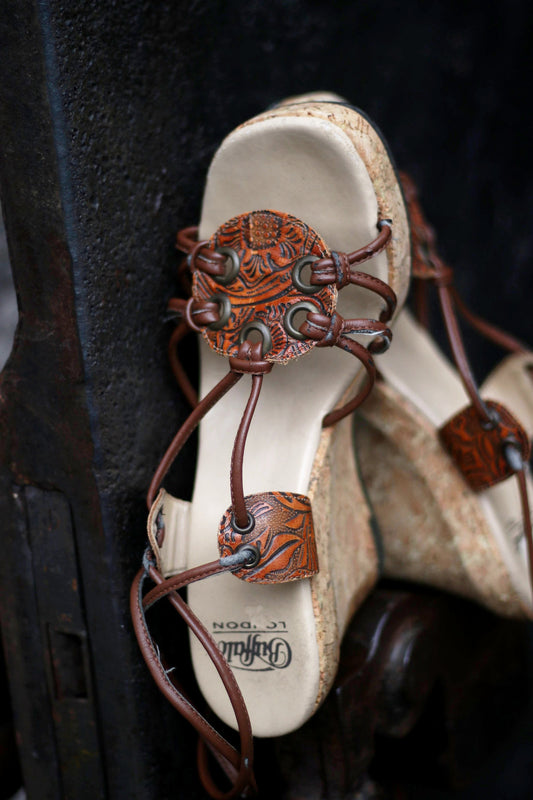 y2k Buffalo London Brown Wedges| Retro Summer Sandals with tie details