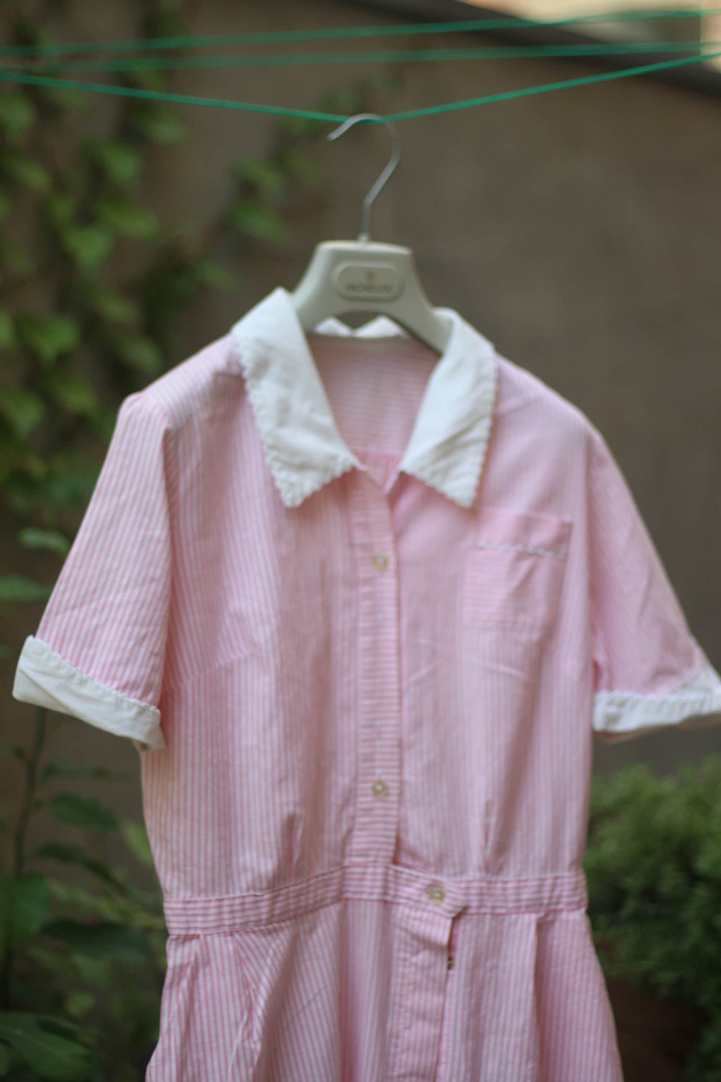 Vintage striped red dress| Chic Short sleeved summer dress| Collared red and white patterned dress