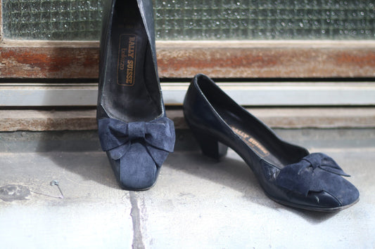 80s Bally Suede Pumps| Vintage blue heels with bow details | Classic Capsule Collection Shoes