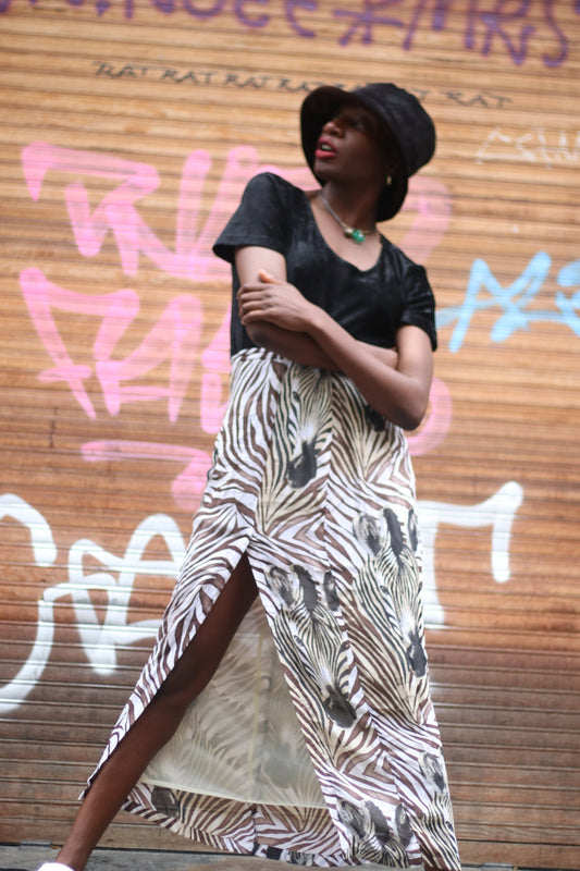 y2k BiBA skirt | Animal print maxi skirt with slit| Maximalist vintage zebra print skirt