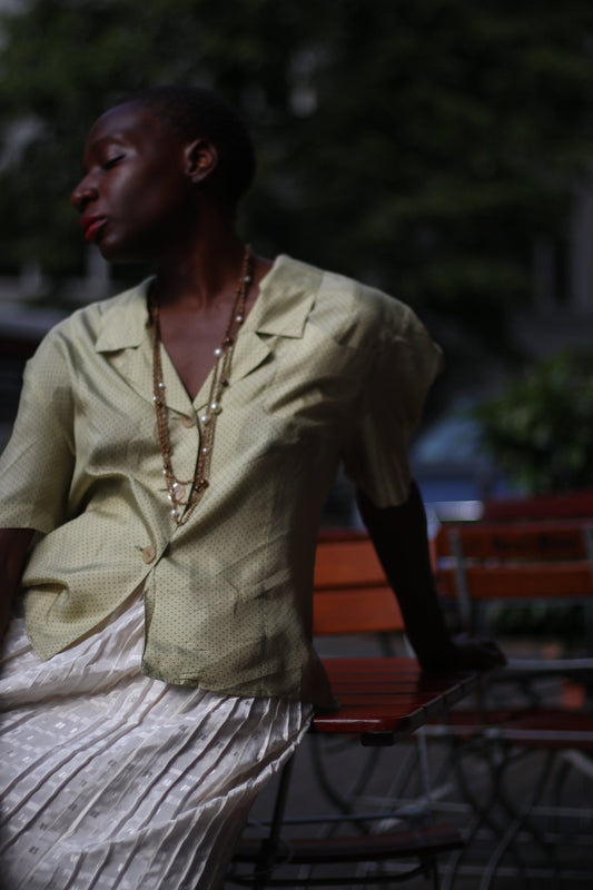 Bernd Berger Silk Polka dotted Blouse | Vintage minimalist cream Short sleeved classic silk shirt