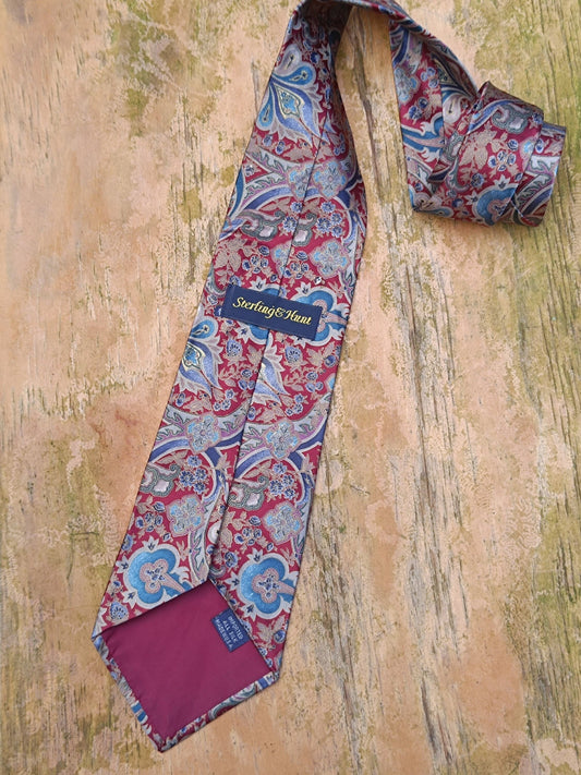 Vintage Sterling & Hunt Silk Tie| Paisley whimsical pint multicolored necktie| Maximalist men's designer tie| Unisex androgynous fashion