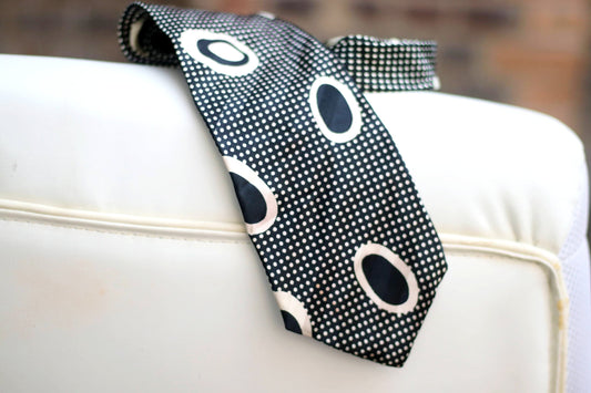 80s Gant Silk Tie | Vintage polkadotted necktie in black and white| Quirky unisex office wear