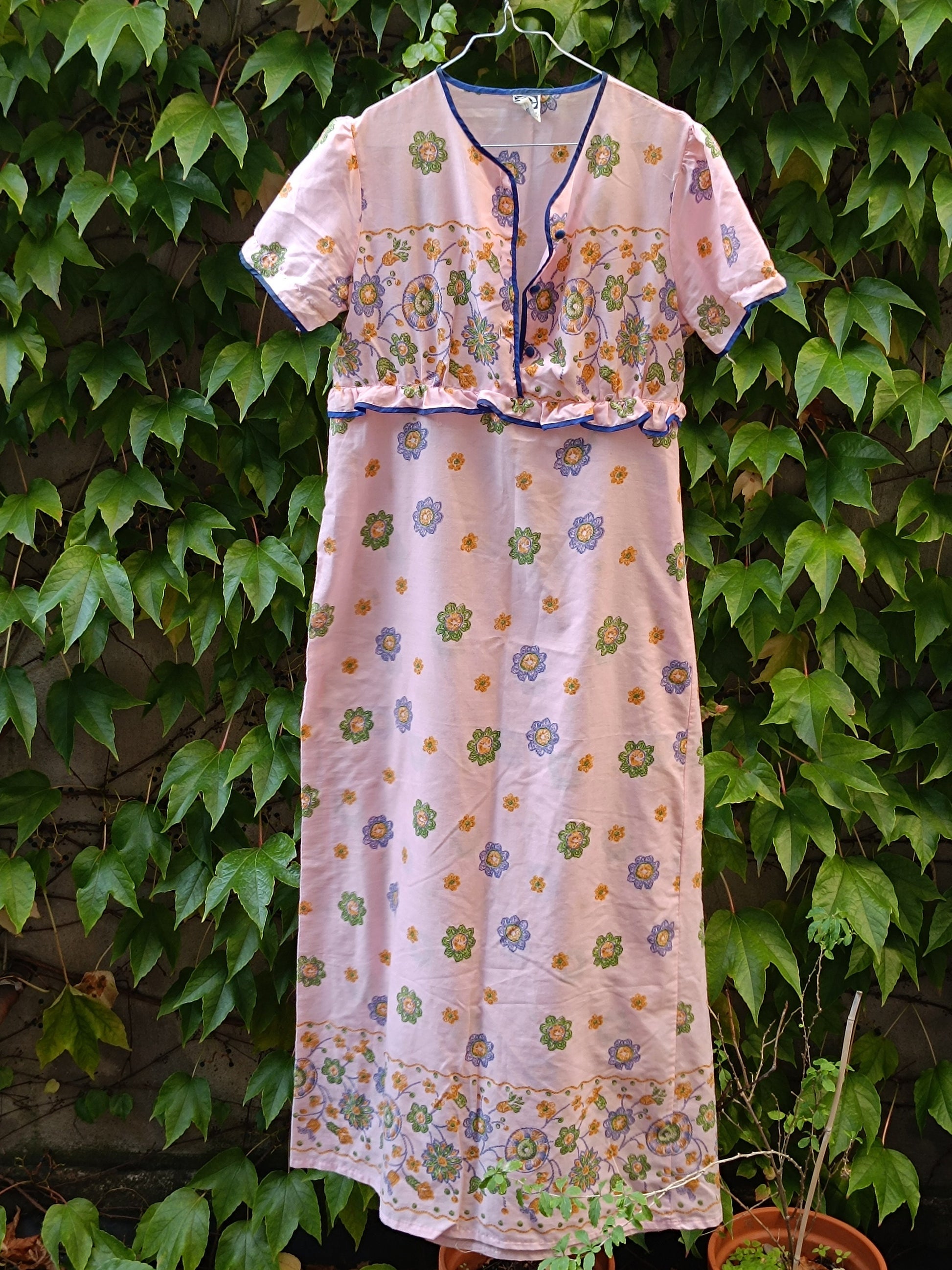 70s Floral Maxi Dress| Vintage Pink Flower Power Romantic Dress