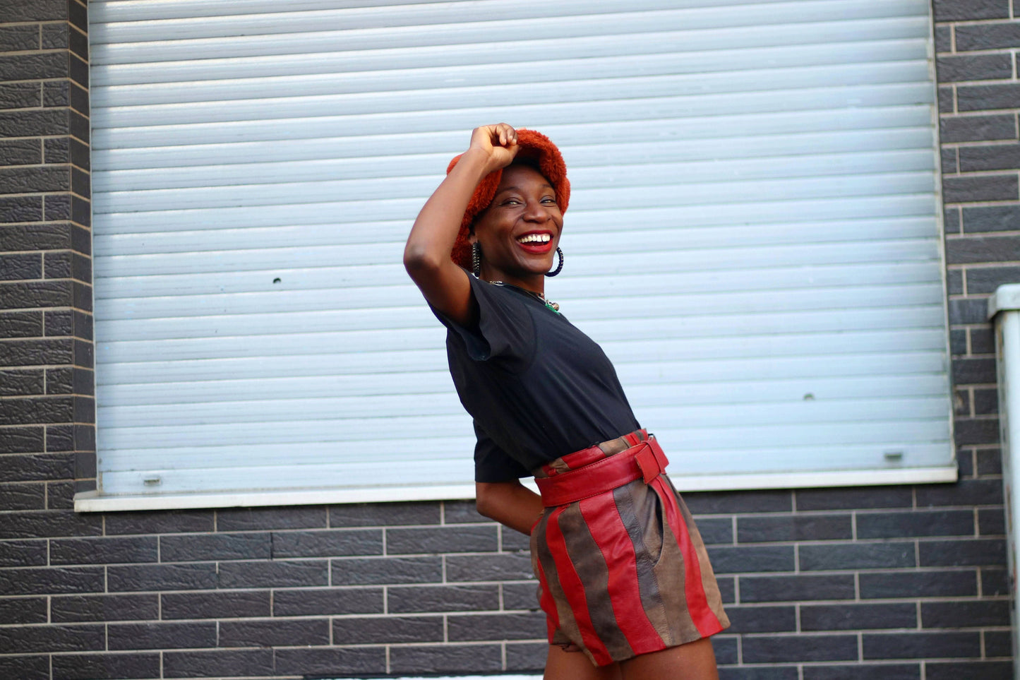 70s red suede shorts| Vintage striped retro maximalist leather shorts| Bohemian unique short pants