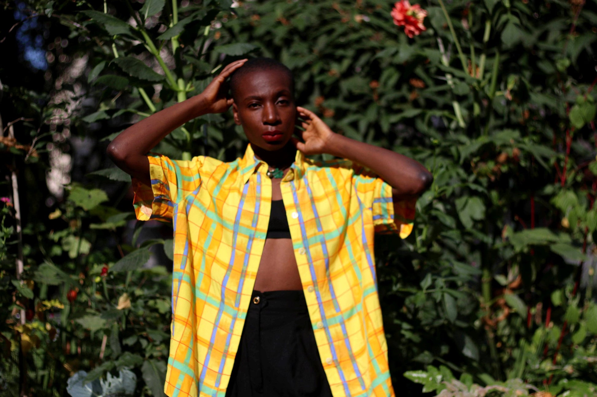 80s plaid blouse| Vintage yellow and green checkered shirt| Maximalist short sleeved unisex summer shirt