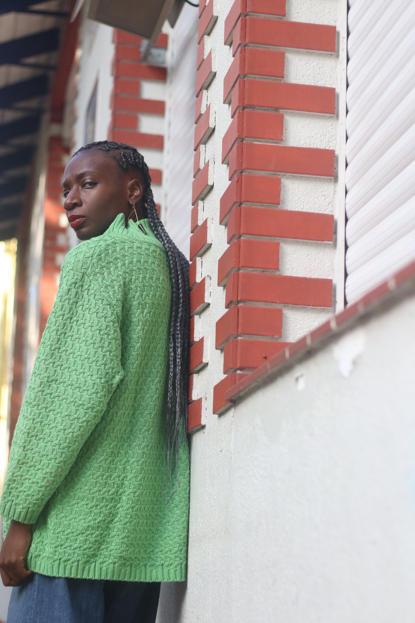 90s Bonita Sweater| Vintage Green Winter Turtleneck Knit| High Neck Minimalist Oversized Jumper.