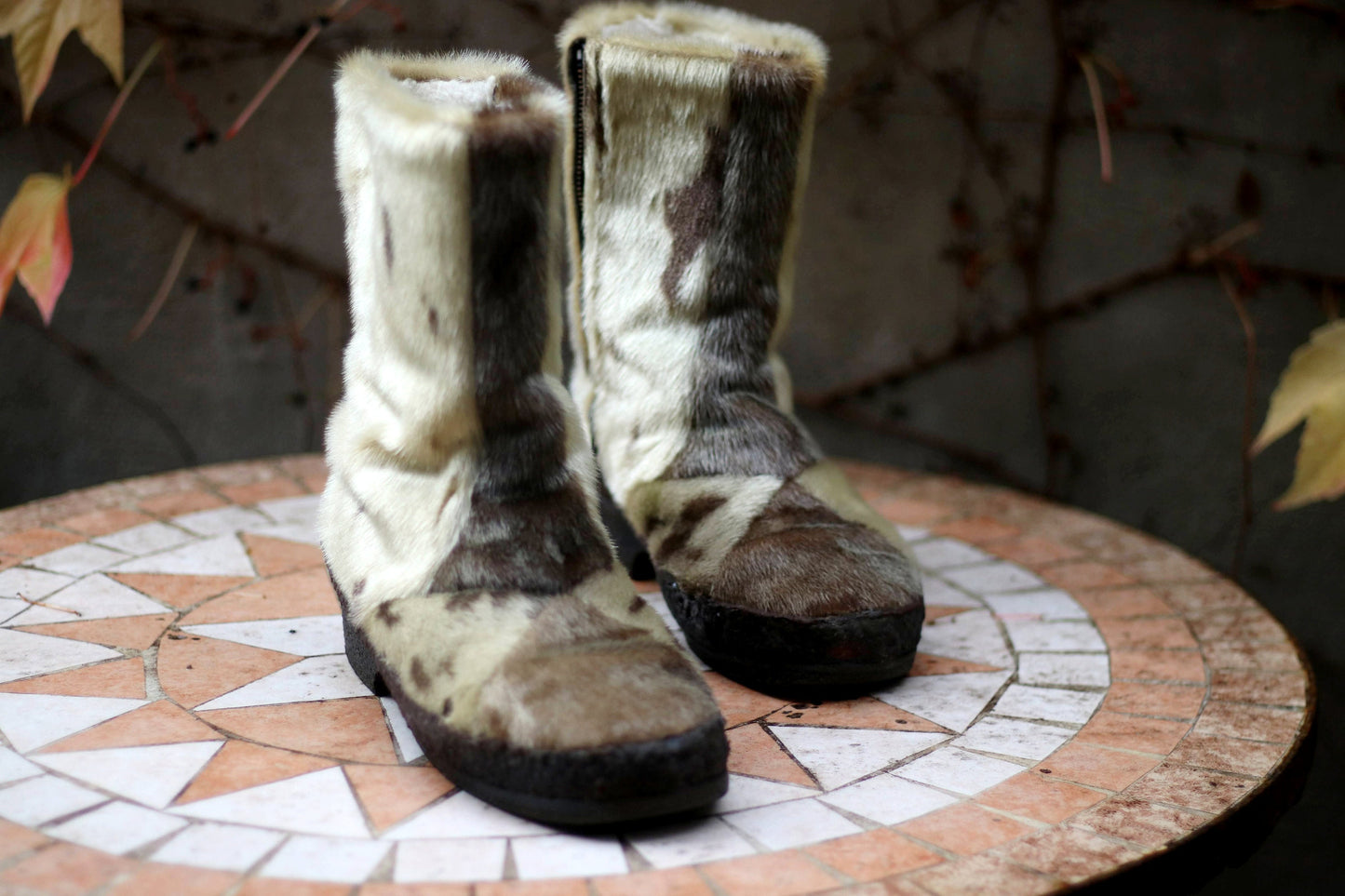 70s Fur Winter Boots | Vintage Women's Cozy Statement Brown Boots| Bohemian Fuzzy Fur Big Foot Shoes