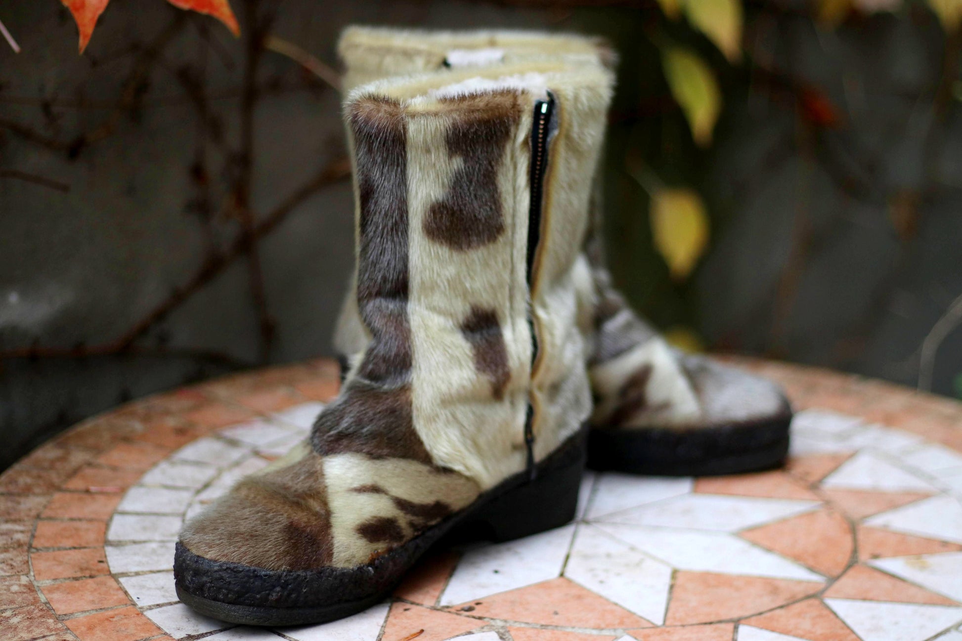 70s Fur Winter Boots | Vintage Women's Cozy Statement Brown Boots| Bohemian Fuzzy Fur Big Foot Shoes